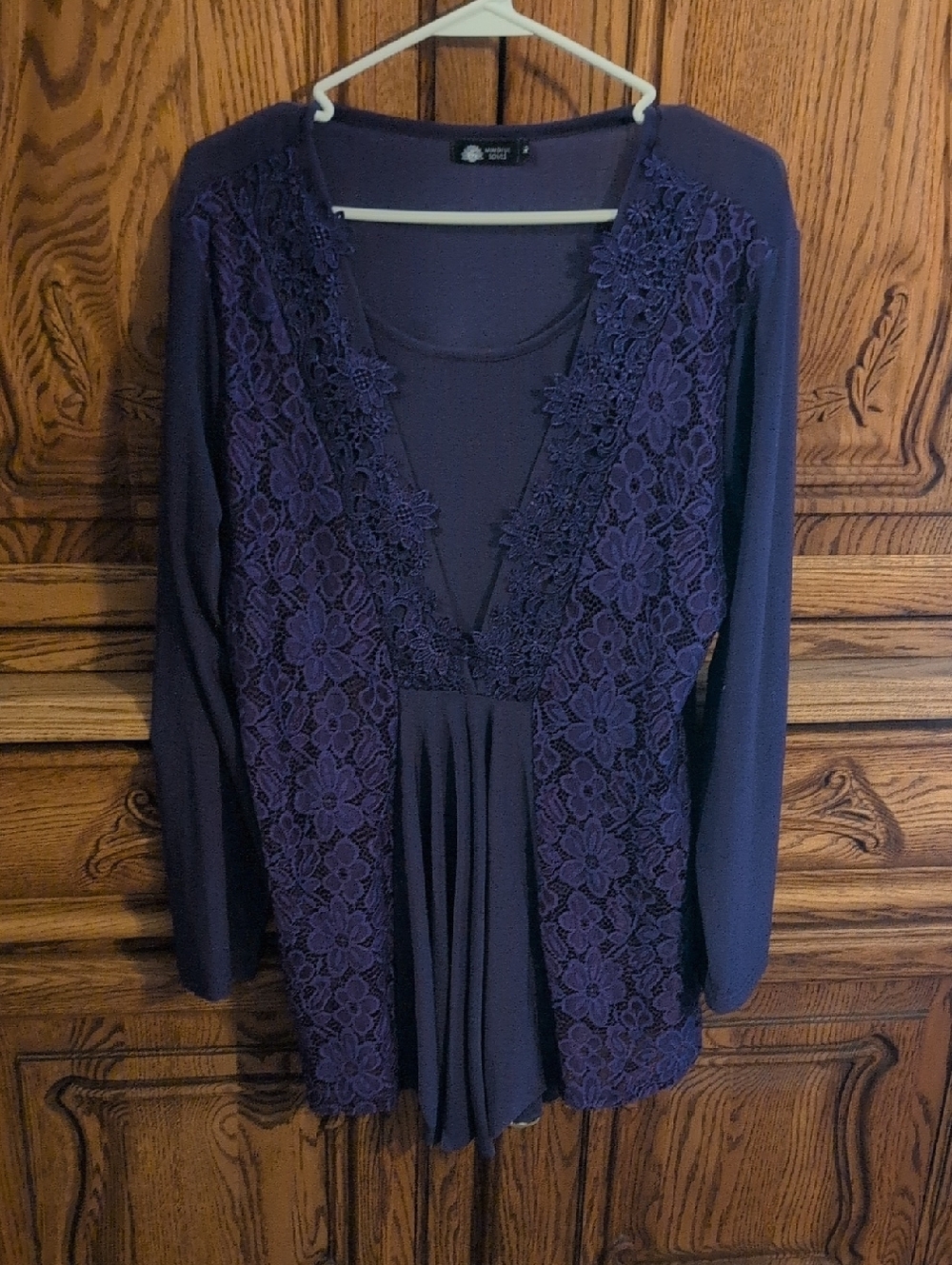 Mindful Soulls Long Sleeve Lace Panel Tunic - Purple